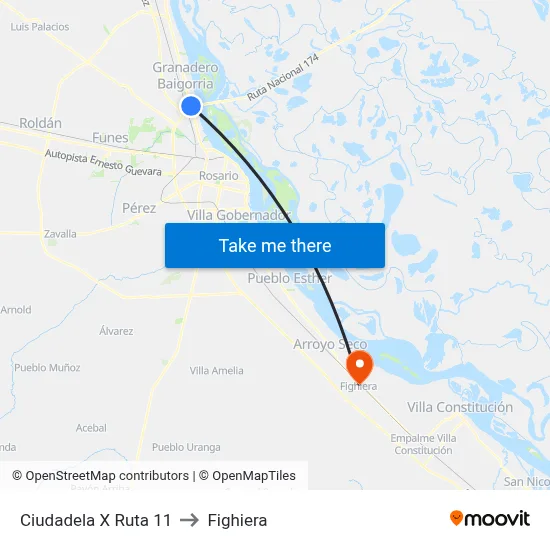 Ciudadela X Ruta 11 to Fighiera map