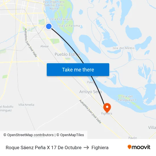 Roque Sáenz Peña X 17 De Octubre to Fighiera map