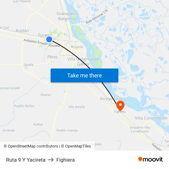 Ruta 9 Y Yacireta to Fighiera map