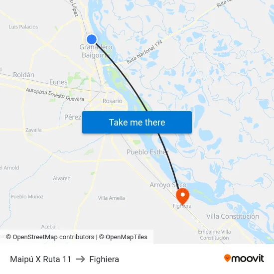 Maipú X Ruta 11 to Fighiera map