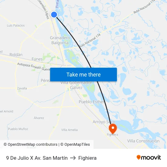9 De Julio X Av. San Martín to Fighiera map