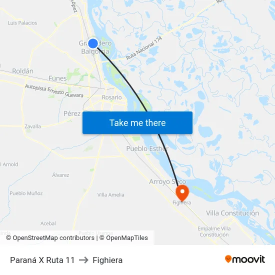 Paraná X Ruta 11 to Fighiera map