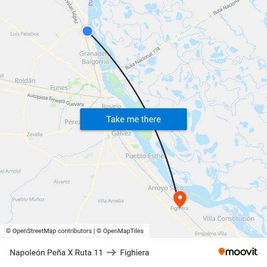 Napoleón Peña X Ruta 11 to Fighiera map