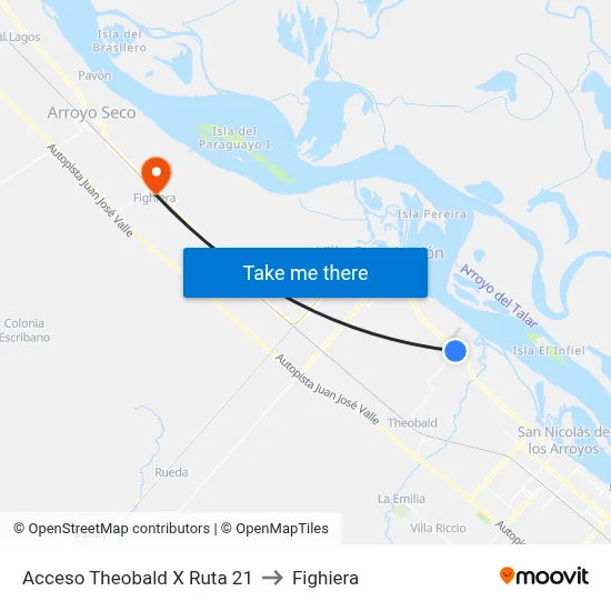 Acceso Theobald X Ruta 21 to Fighiera map