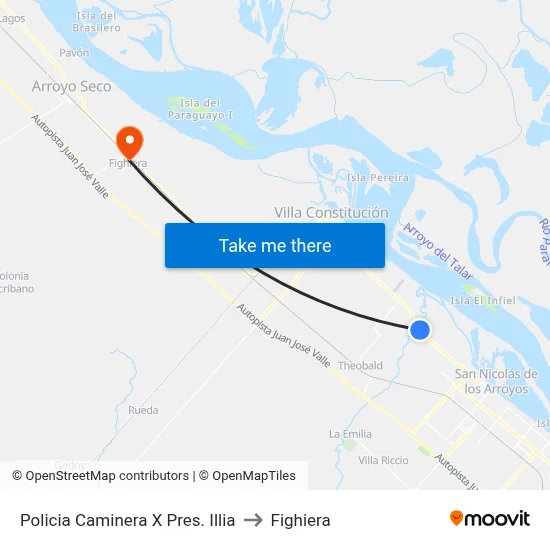Policia Caminera X Pres. Illia to Fighiera map
