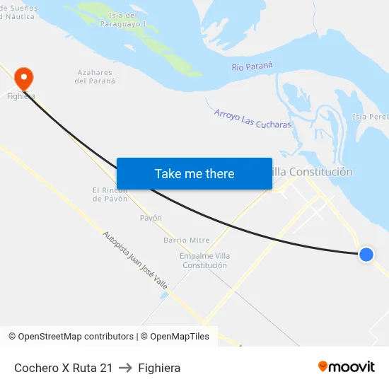 Cochero X Ruta 21 to Fighiera map