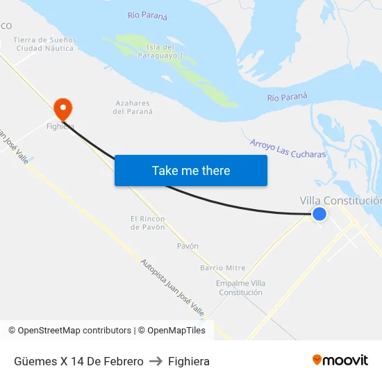 Güemes X 14 De Febrero to Fighiera map
