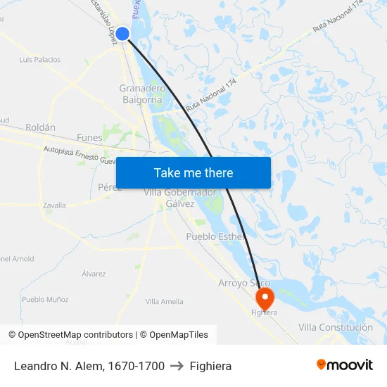 Leandro N. Alem, 1670-1700 to Fighiera map
