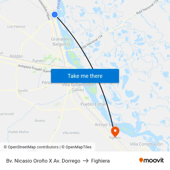 Bv. Nicasio Oroño X Av. Dorrego to Fighiera map