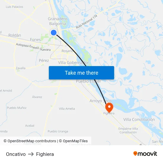 Oncativo to Fighiera map