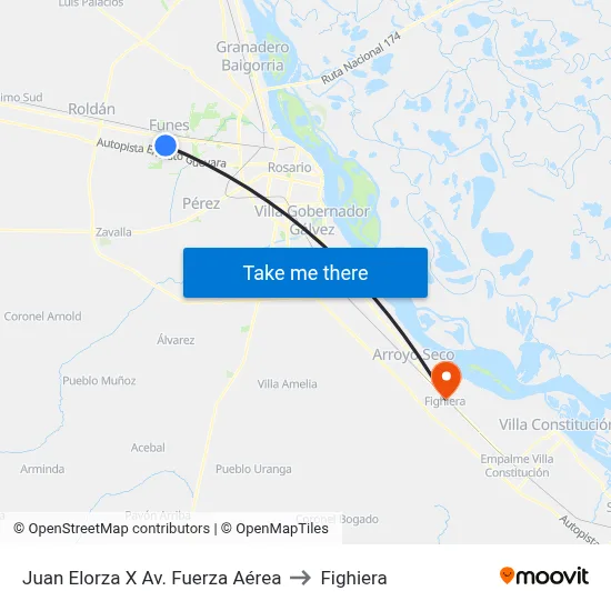 Juan Elorza X Av. Fuerza Aérea to Fighiera map