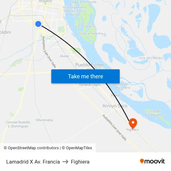 Lamadrid X Av. Francia to Fighiera map