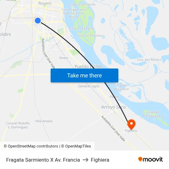 Fragata Sarmiento X Av. Francia to Fighiera map