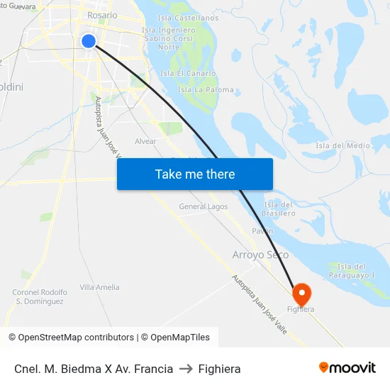 Cnel. M. Biedma X Av. Francia to Fighiera map