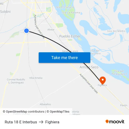 Ruta 18 E Interbus to Fighiera map