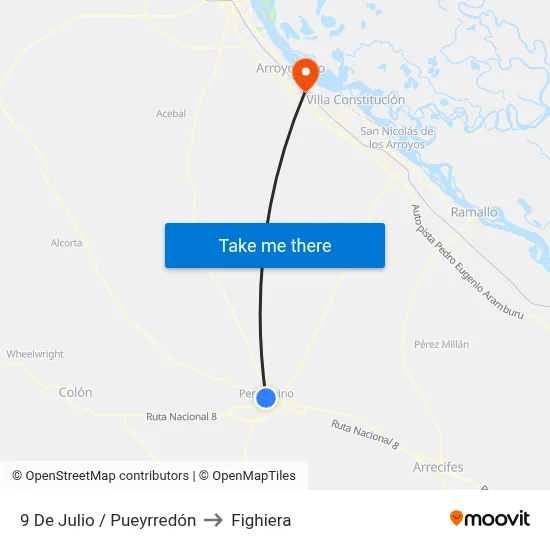 9 De Julio / Pueyrredón to Fighiera map