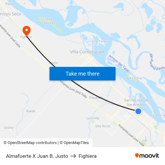 Almafuerte X Juan B. Justo to Fighiera map