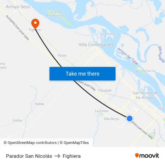 Parador San Nicolás to Fighiera map