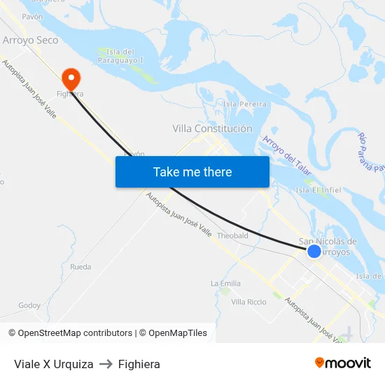 Viale X Urquiza to Fighiera map