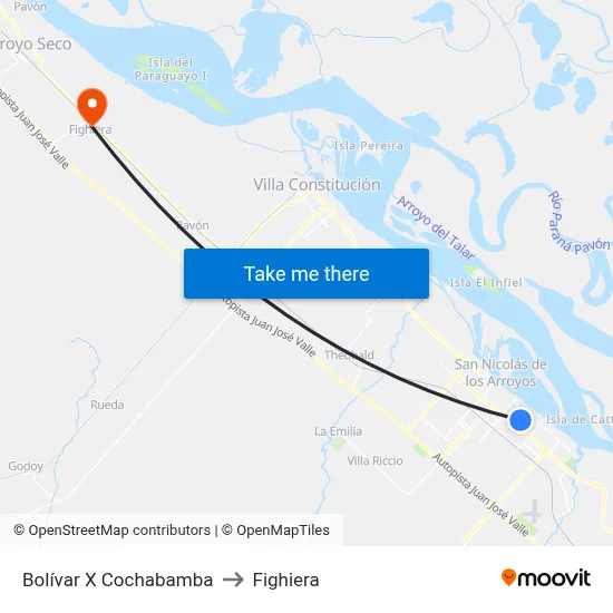 Bolívar X Cochabamba to Fighiera map