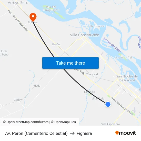 Av. Perón (Cementerio Celestial) to Fighiera map