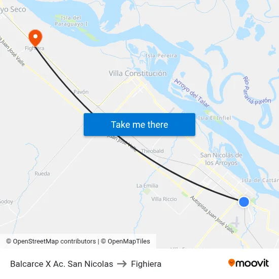 Balcarce X Ac. San Nicolas to Fighiera map