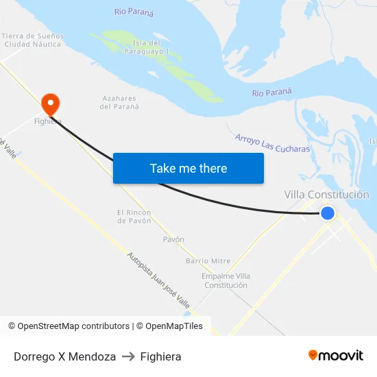 Dorrego X Mendoza to Fighiera map