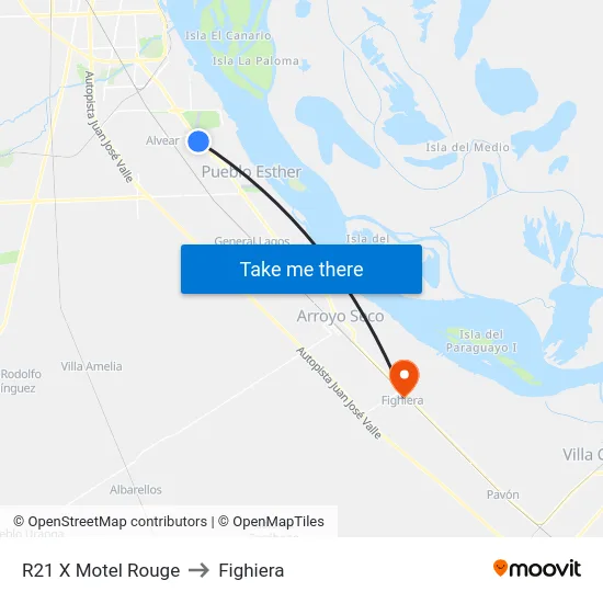 R21 X Motel Rouge to Fighiera map
