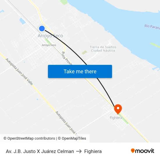 Av. J.B. Justo X Juárez Celman to Fighiera map