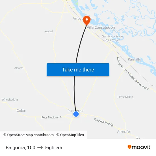 Baigorria, 100 to Fighiera map