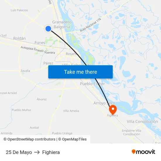 25 De Mayo to Fighiera map