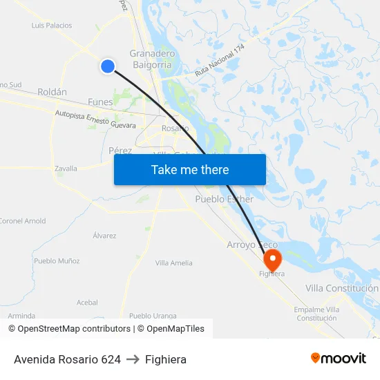 Avenida Rosario 624 to Fighiera map