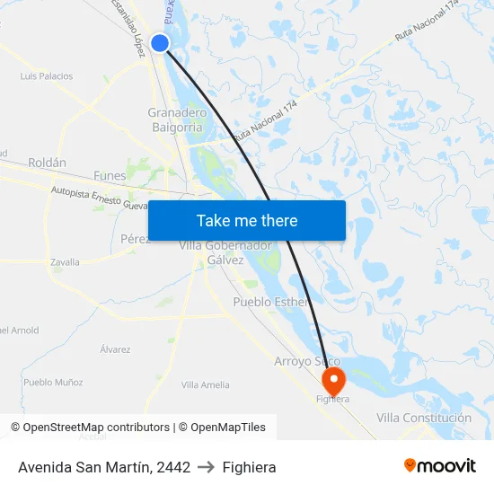 Avenida San Martín, 2442 to Fighiera map