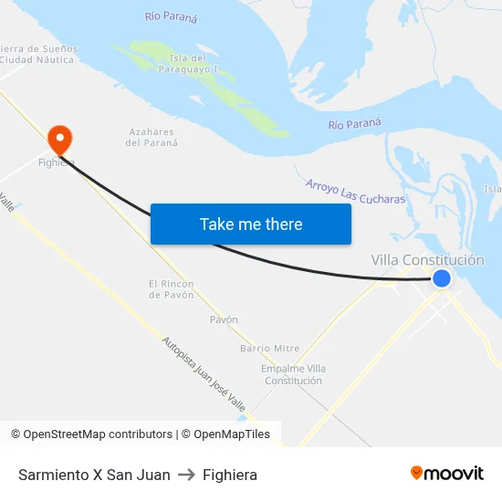 Sarmiento X San Juan to Fighiera map