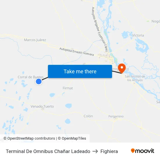 Terminal De Omnibus Chañar Ladeado to Fighiera map
