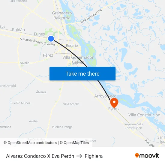 Alvarez Condarco X Eva Perón to Fighiera map