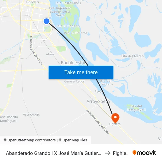 Abanderado Grandoli X José María Gutierrez to Fighiera map