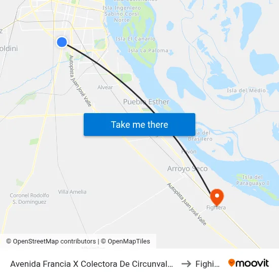 Avenida Francia X Colectora De Circunvalación to Fighiera map