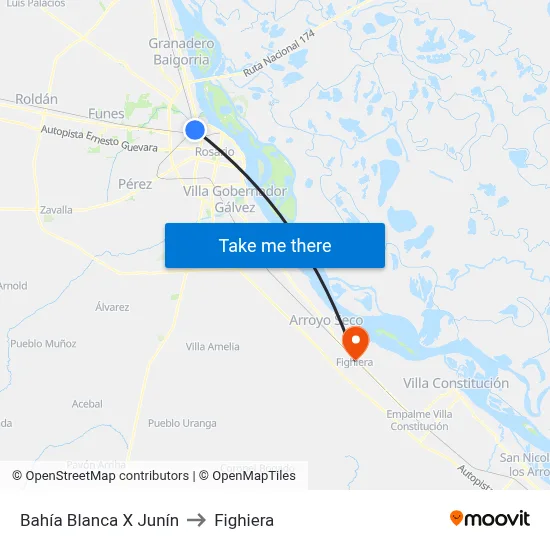 Bahía Blanca X Junín to Fighiera map