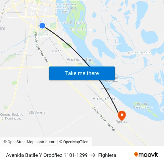 Avenida Batlle Y Ordóñez 1101-1299 to Fighiera map
