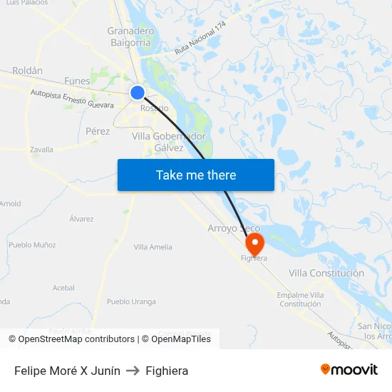 Felipe Moré X Junín to Fighiera map