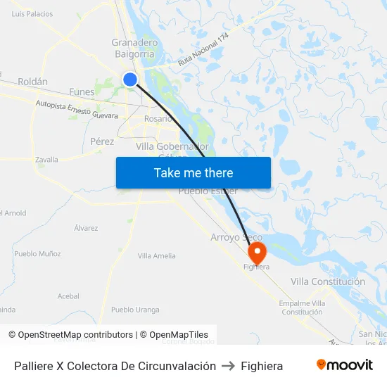 Palliere X Colectora De Circunvalación to Fighiera map