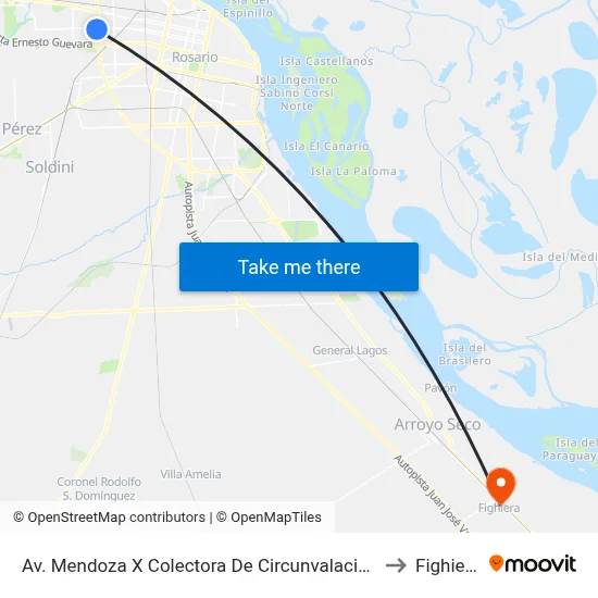Av. Mendoza X Colectora De Circunvalación to Fighiera map
