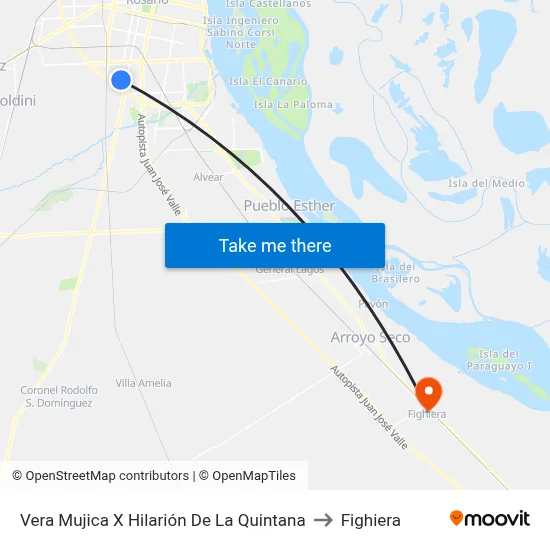 Vera Mujica X Hilarión De La Quintana to Fighiera map