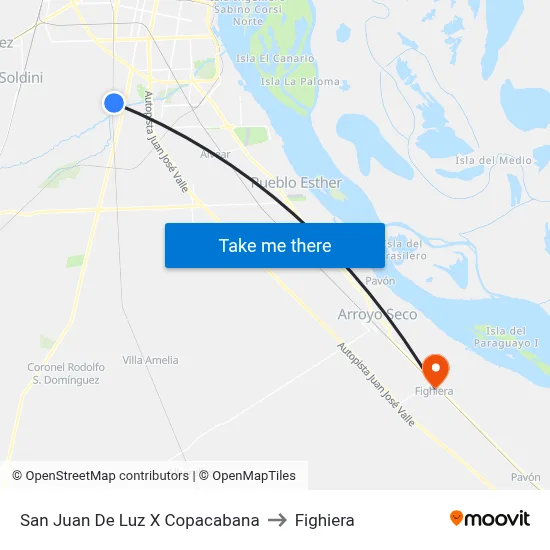 San Juan De Luz X Copacabana to Fighiera map