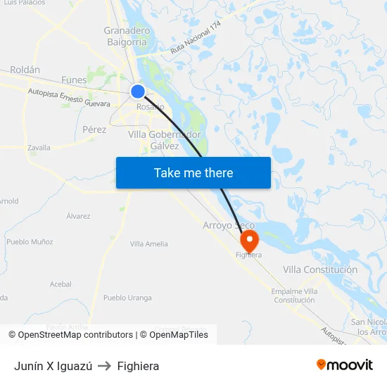 Junín X Iguazú to Fighiera map