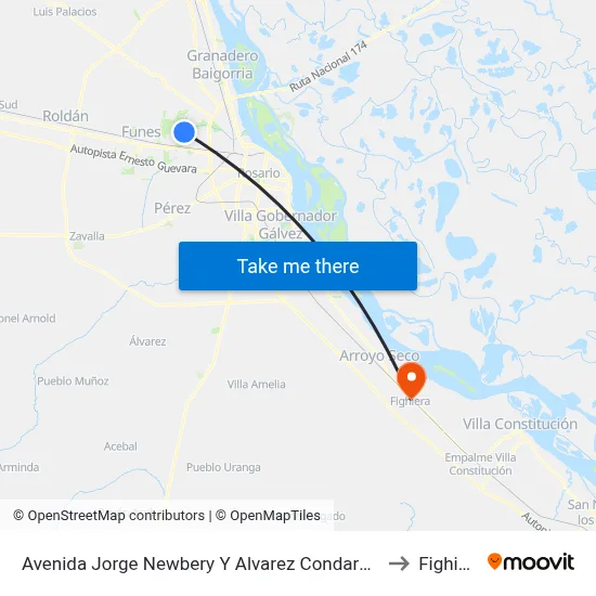 Avenida Jorge Newbery Y Alvarez Condarco Bis to Fighiera map