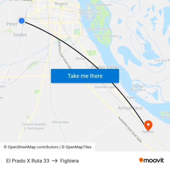 El Prado X Ruta 33 to Fighiera map