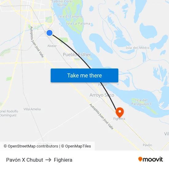 Pavón X Chubut to Fighiera map
