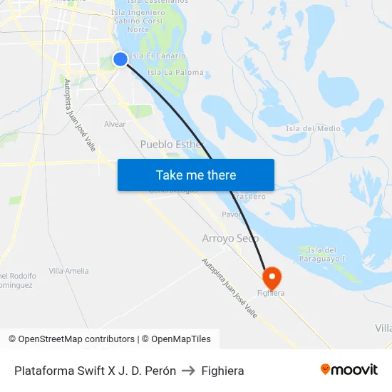 Plataforma Swift X J. D. Perón to Fighiera map